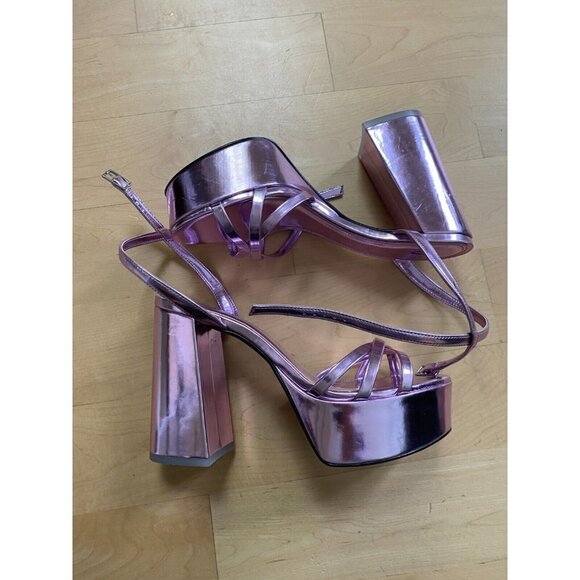 BLACK Suede Studio BNWT purple metallic "Emani" sandals block heel NEW - Picture 3 of 9